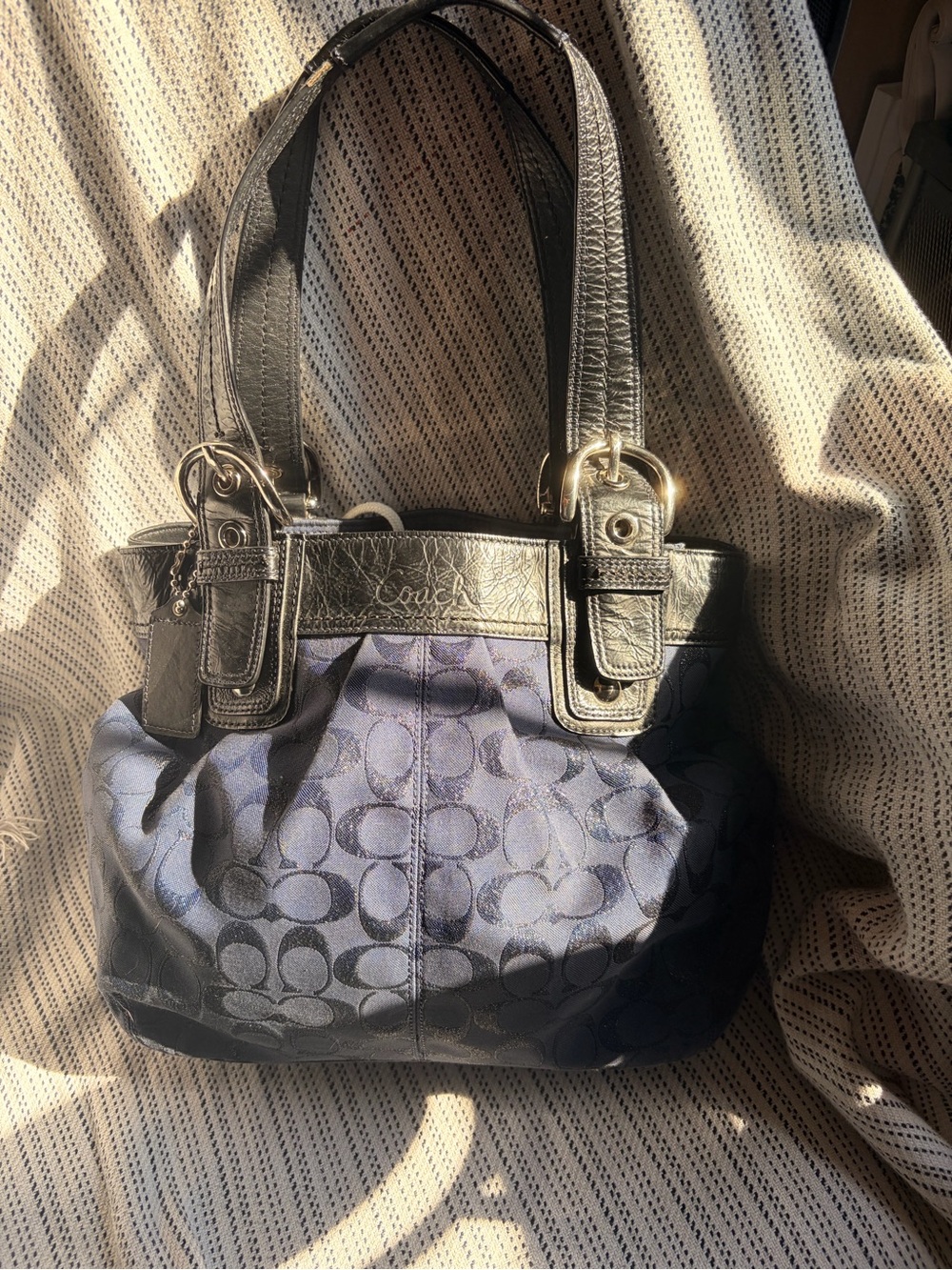 Coach Navy and Black Signature Shoulder Tote